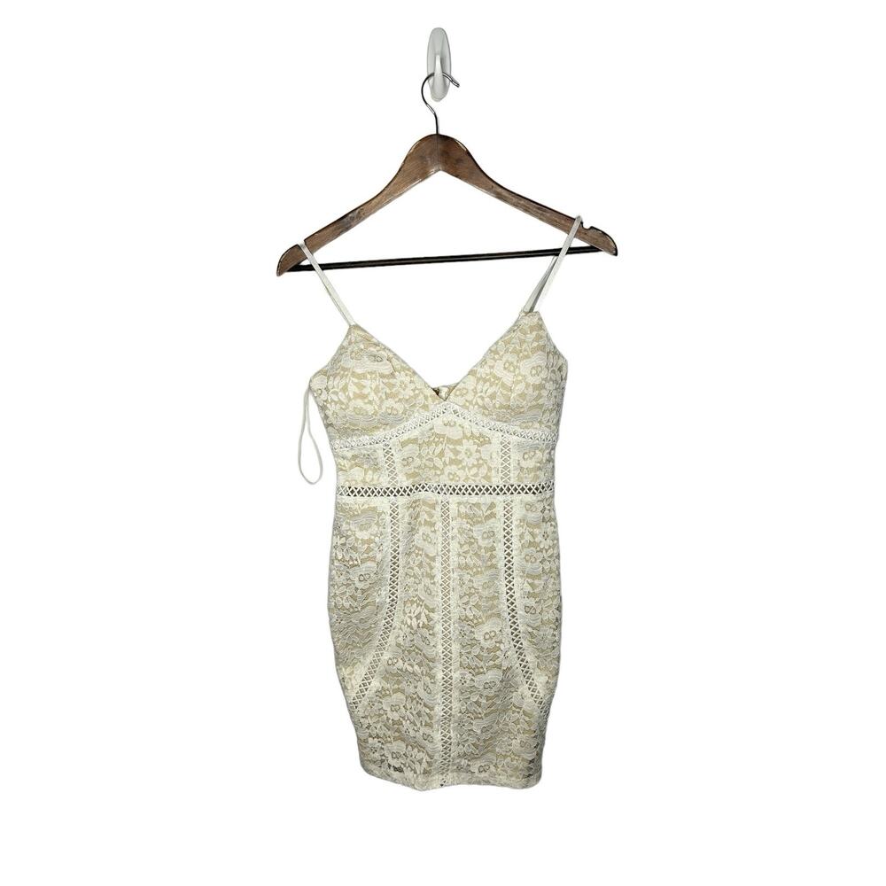 Akira sz small dress white lace‎ overlay womens sheath strapy